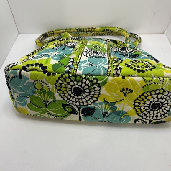 Vera Bradley Eloise Satchel Shoulder Bag Limes Up Pattern Green Blue Kiss Lock - Picture 12 of 16